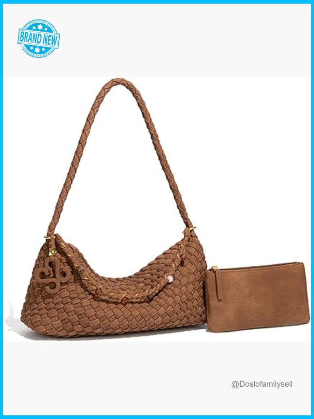 Woven Hobo Shoulder Bag Slouchy Faux Suede Tote with Pouch Vintage Boho